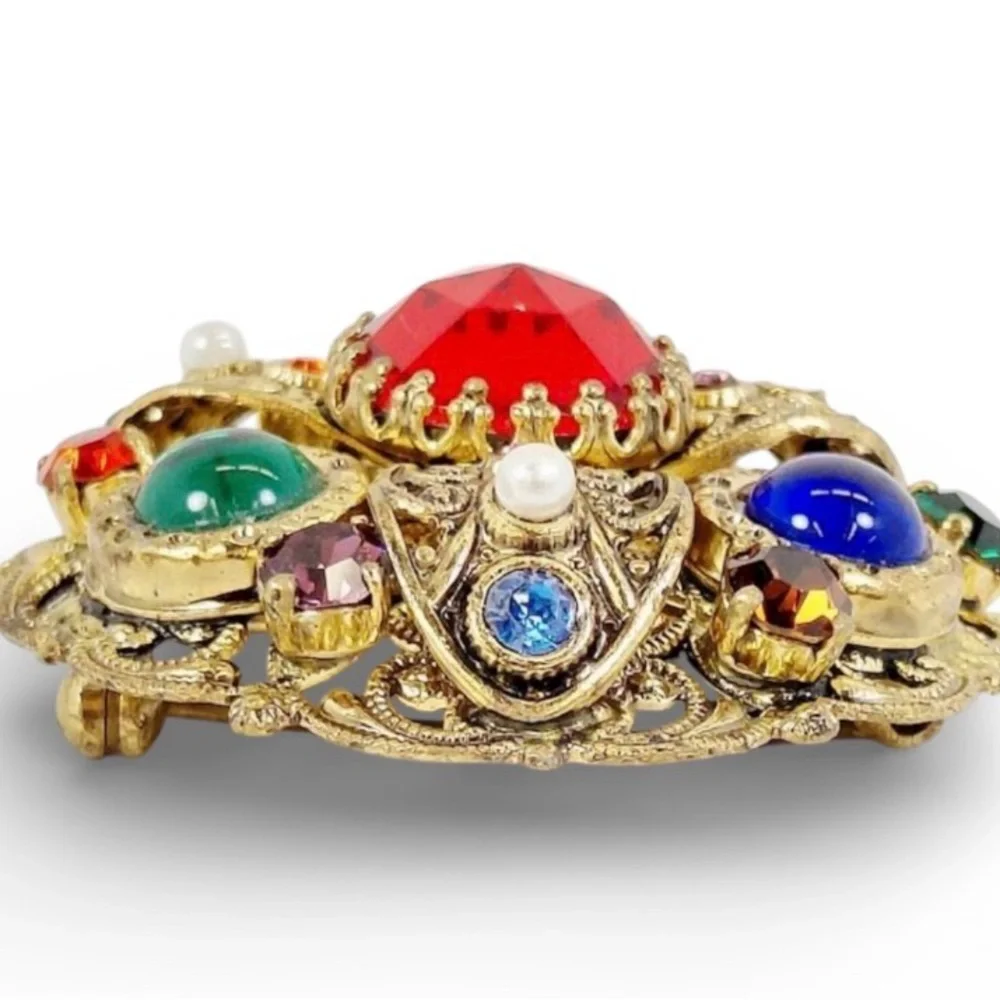 Vintage multi-colored rhinestone brooch